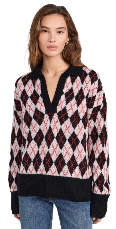 Favorite Daughter The Aria Sweater Black/Red Argyle