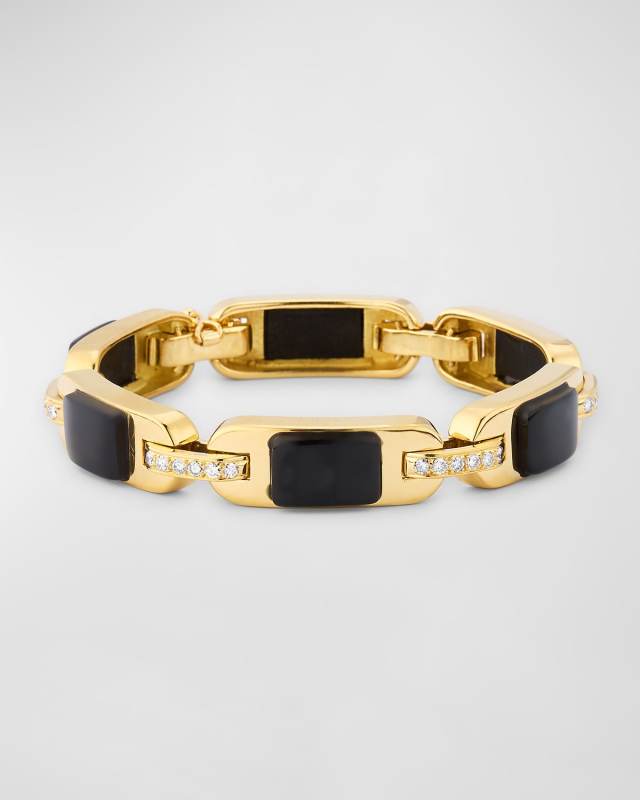 Estate 18K Gold, Onyx and Diamond Station Bracelet