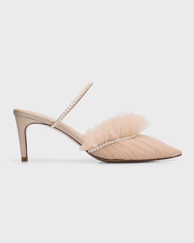 Kaya Tulle Pearly Mule Pumps