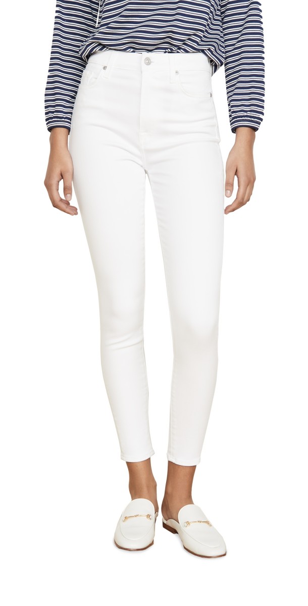 7 For All Mankind High Waist Ankle Skinny Jeans Slim Illusion White
