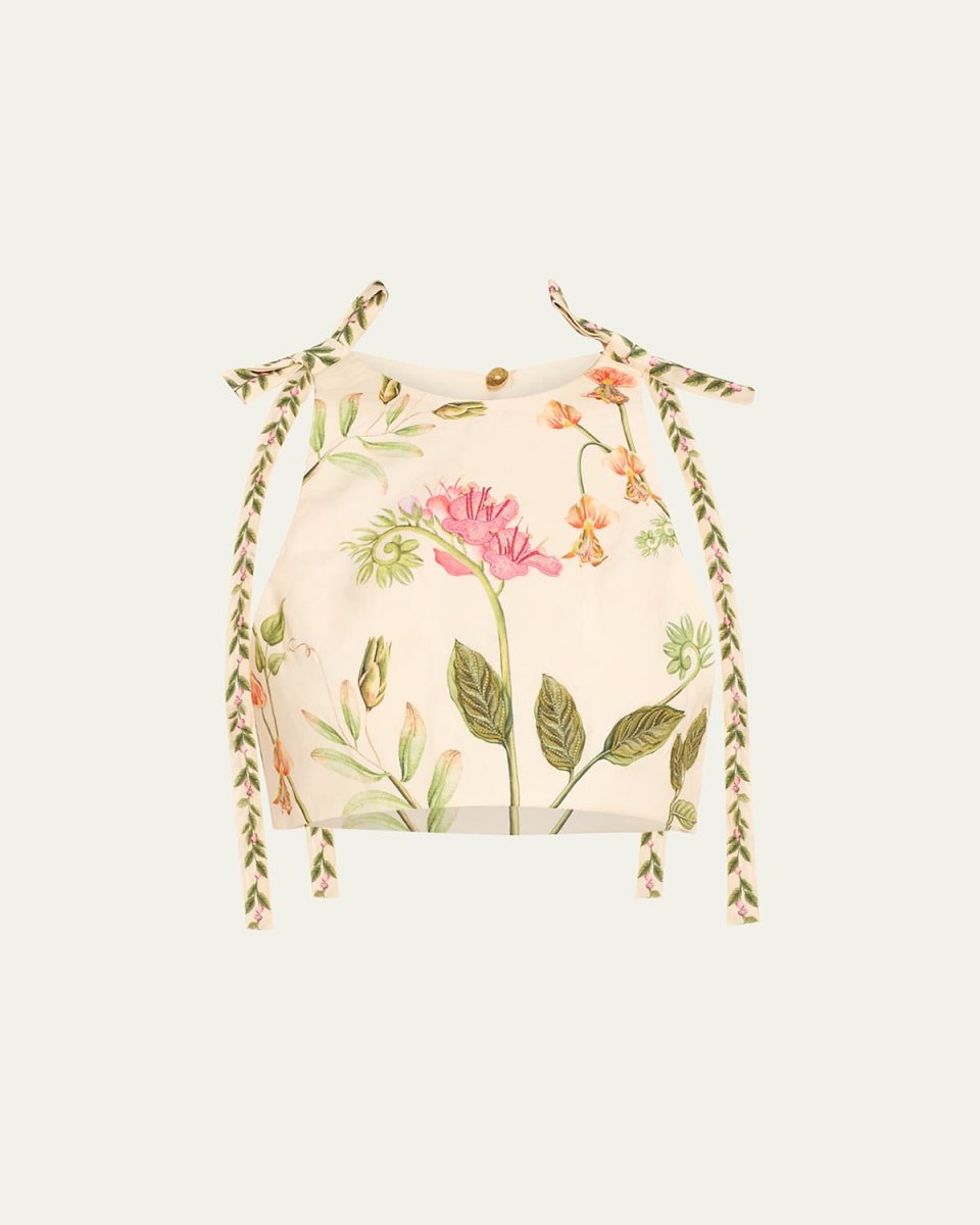 Olmeca Cultivo Floral-Print Linen Crop Top