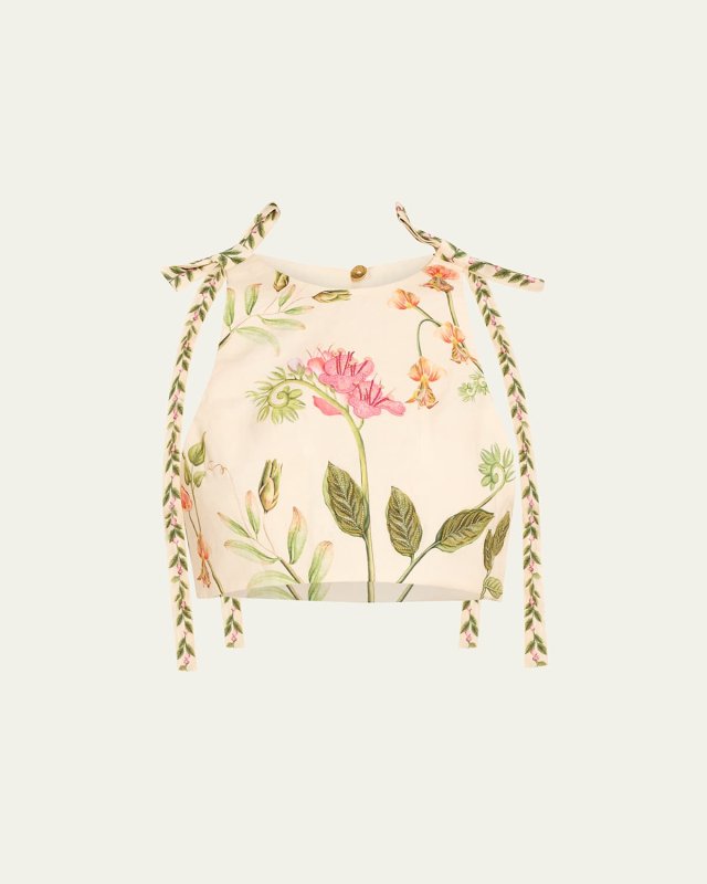 Olmeca Cultivo Floral-Print Linen Crop Top