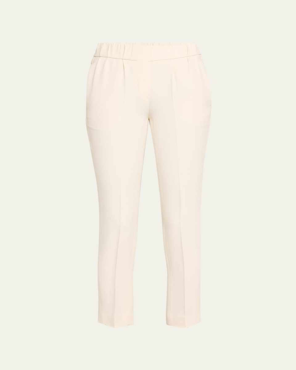 Classic Elastic-Waist Cropped Silk Trousers