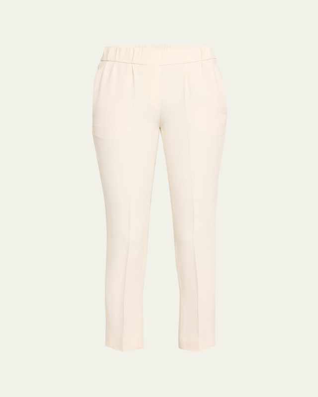 Classic Elastic-Waist Cropped Silk Trousers