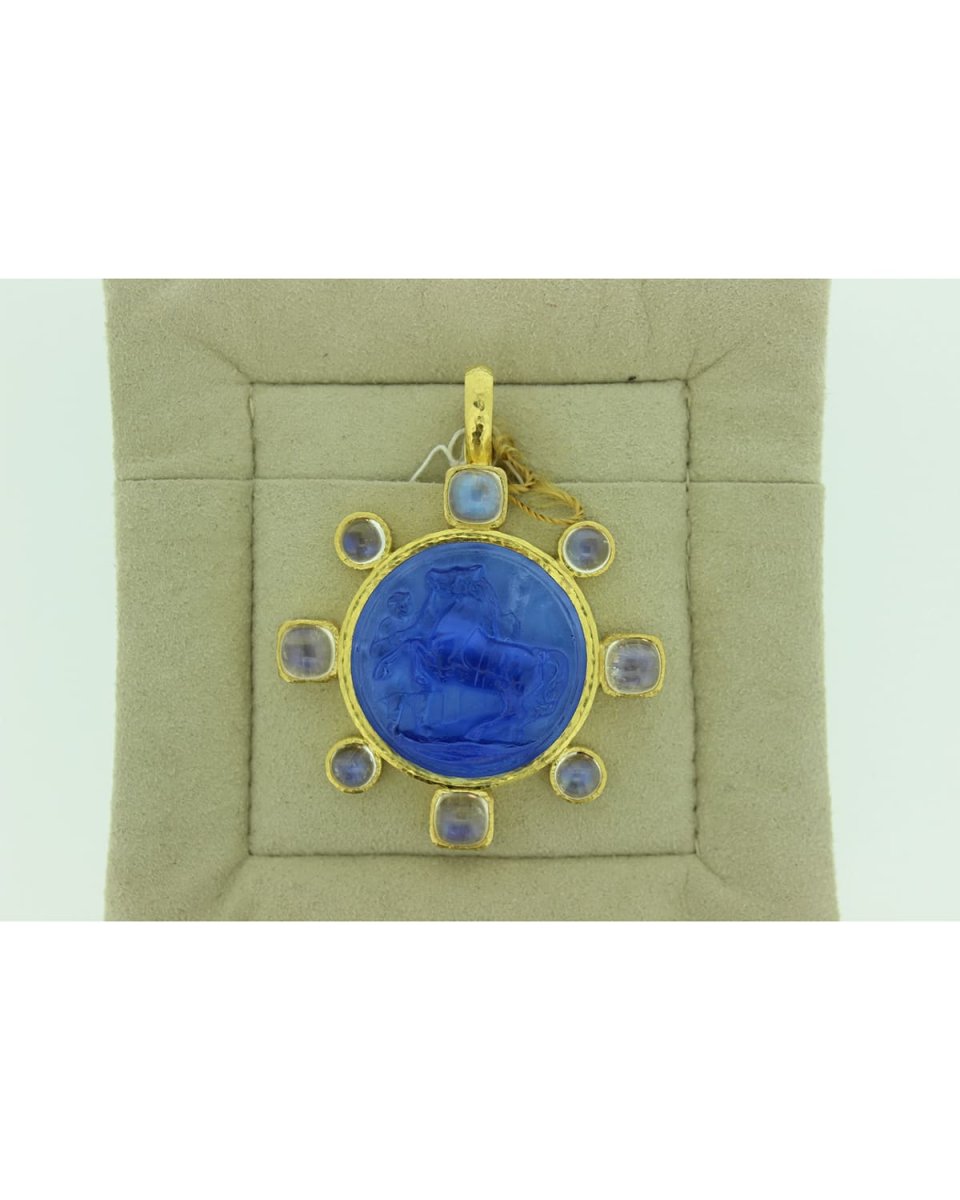 18K Venetian Glass Ancient Horse Pendant with Moonstones