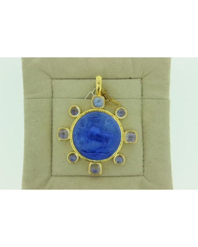18K Venetian Glass Ancient Horse Pendant with Moonstones