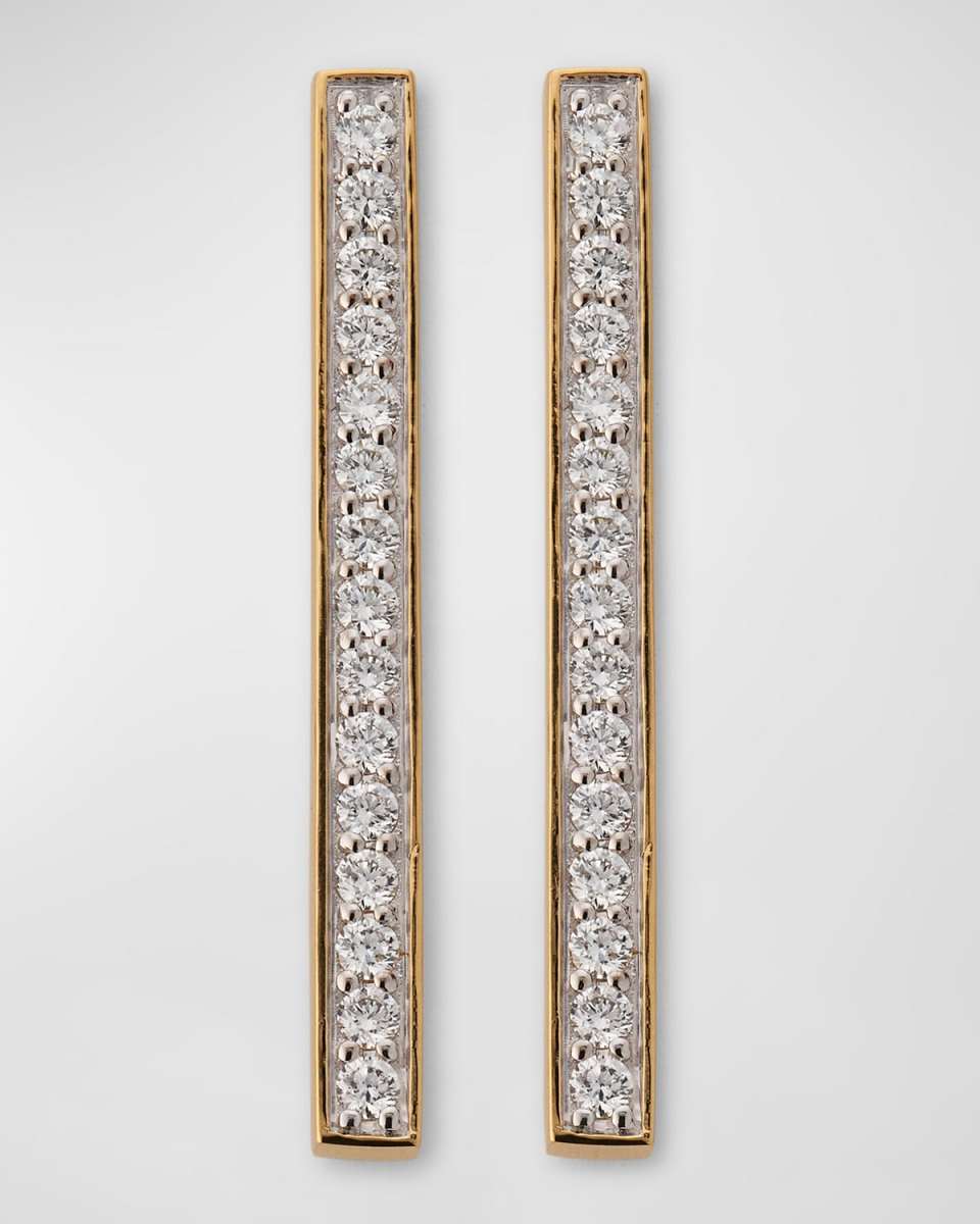 Classic 18K Yellow Gold Diamond Bar Earrings, 1.25"L