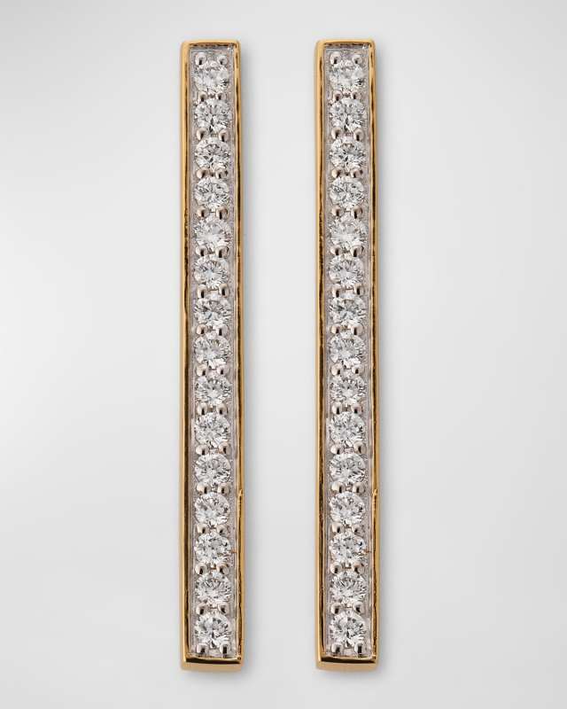 Classic 18K Yellow Gold Diamond Bar Earrings, 1.25"L