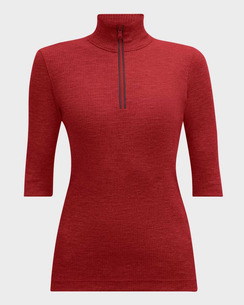 Ribbed Wool Jersey Monili Zip Top