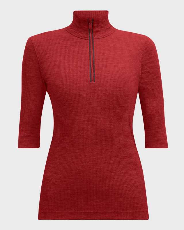Ribbed Wool Jersey Monili Zip Top