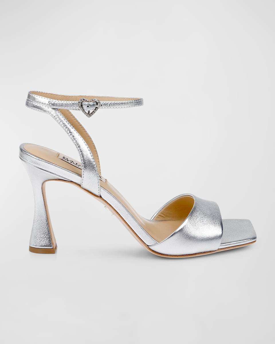 Cady Leather Crystal Heart Ankle-Strap Sandals