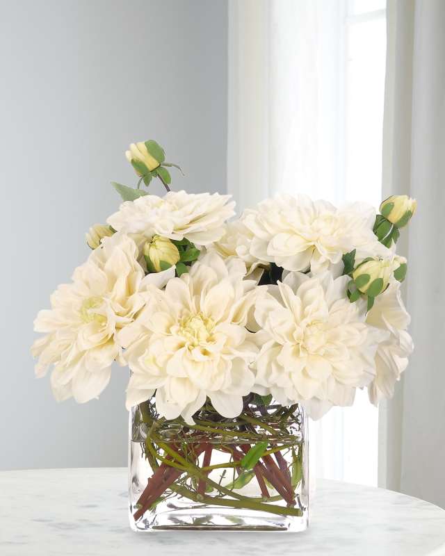 Dahlia 9" Faux Floral Arrangement in Glass Cube