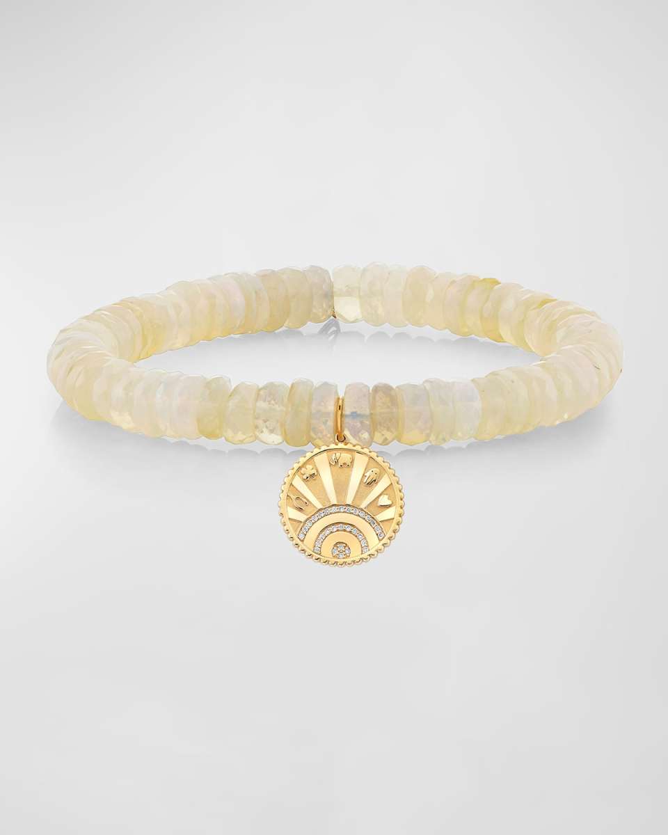 14K Yellow Gold Small Pave Diamond Luck Coin Bracelet