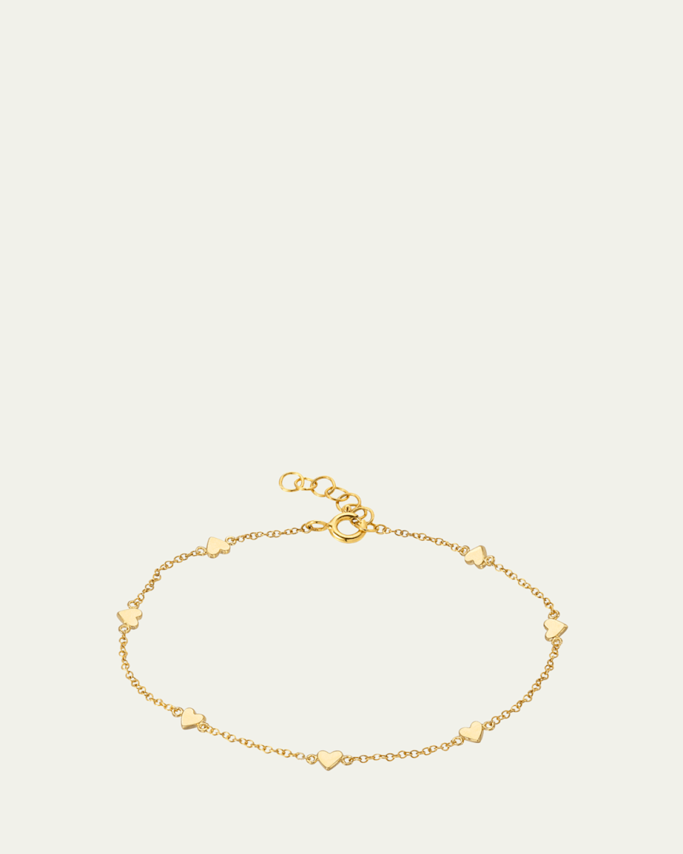 14K Gold Hearts Charm Bracelet