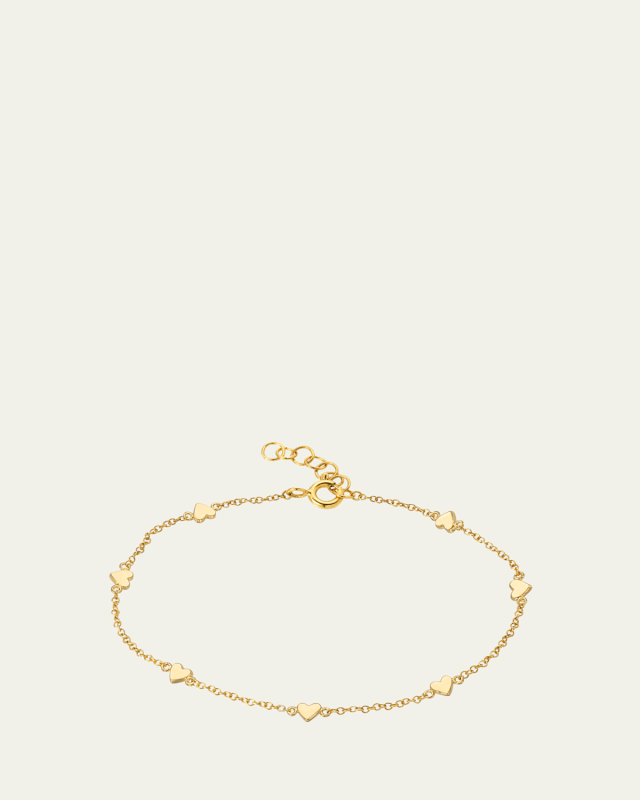 14K Gold Hearts Charm Bracelet