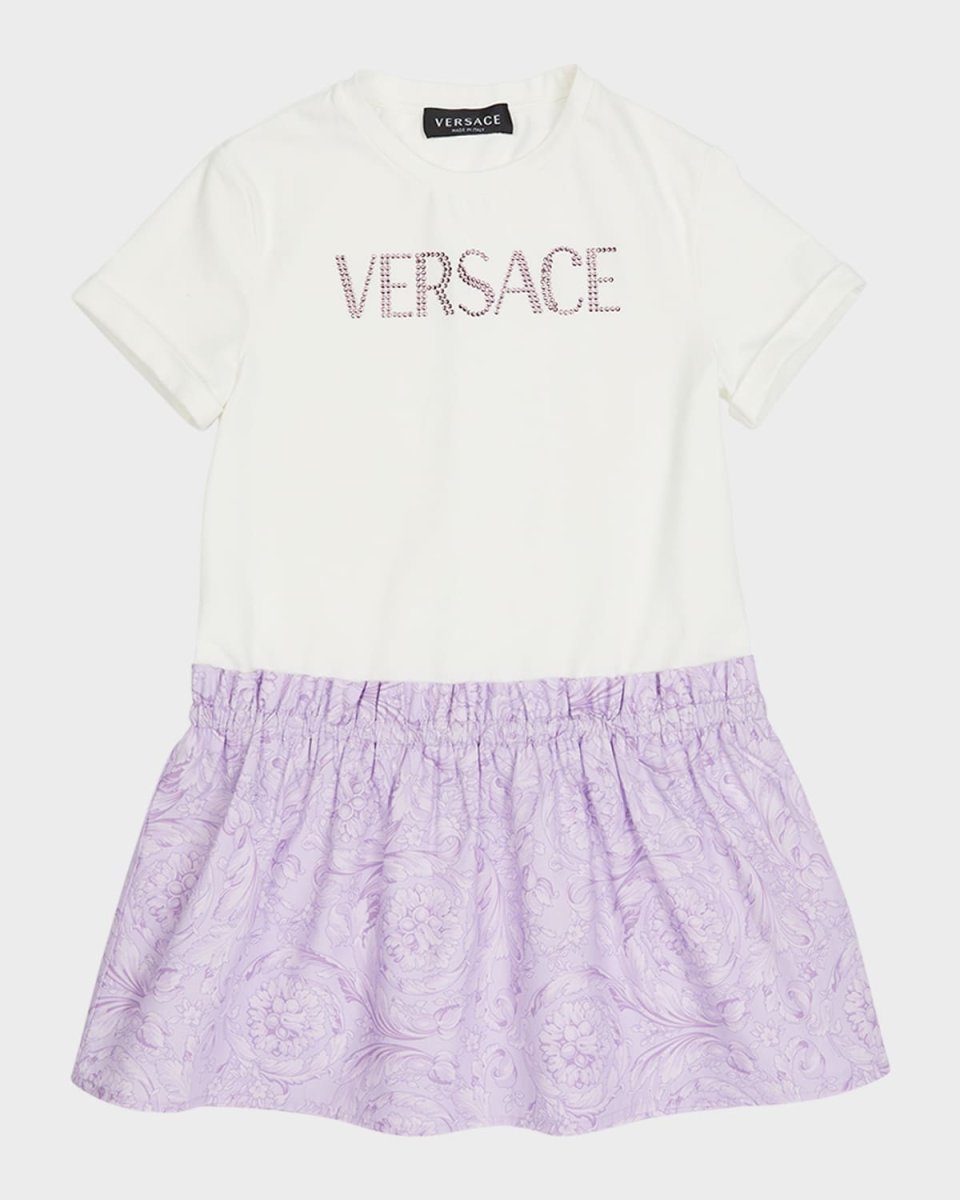 Girl's Cotton Jersey Strass Logo Dress, Size 8-14