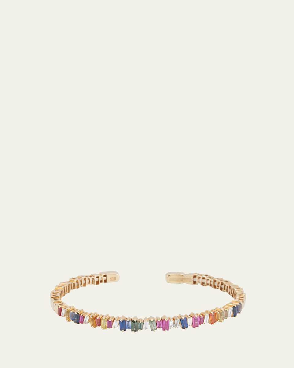 18K Yellow Gold Diamond and Sapphire Rainbow Fireworks Bangle Bracelet