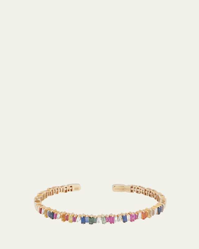 18K Yellow Gold Diamond and Sapphire Rainbow Fireworks Bangle Bracelet