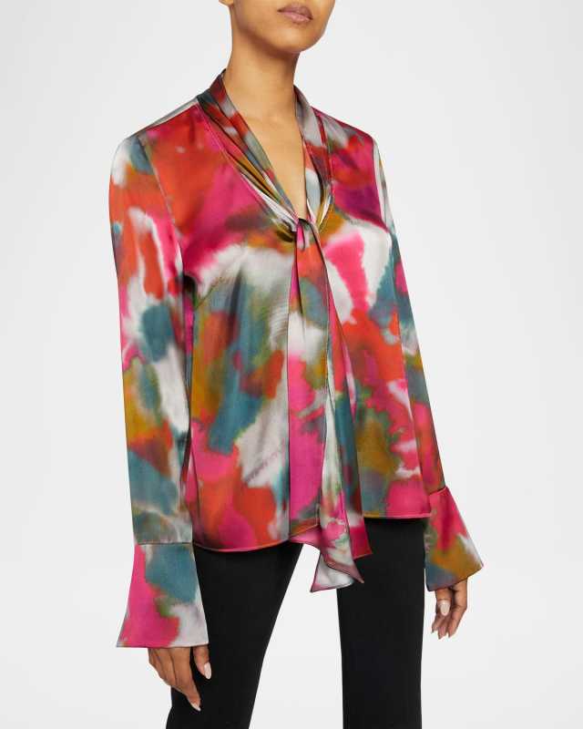 Amanda Tie-Neck Charmeuse Blouse