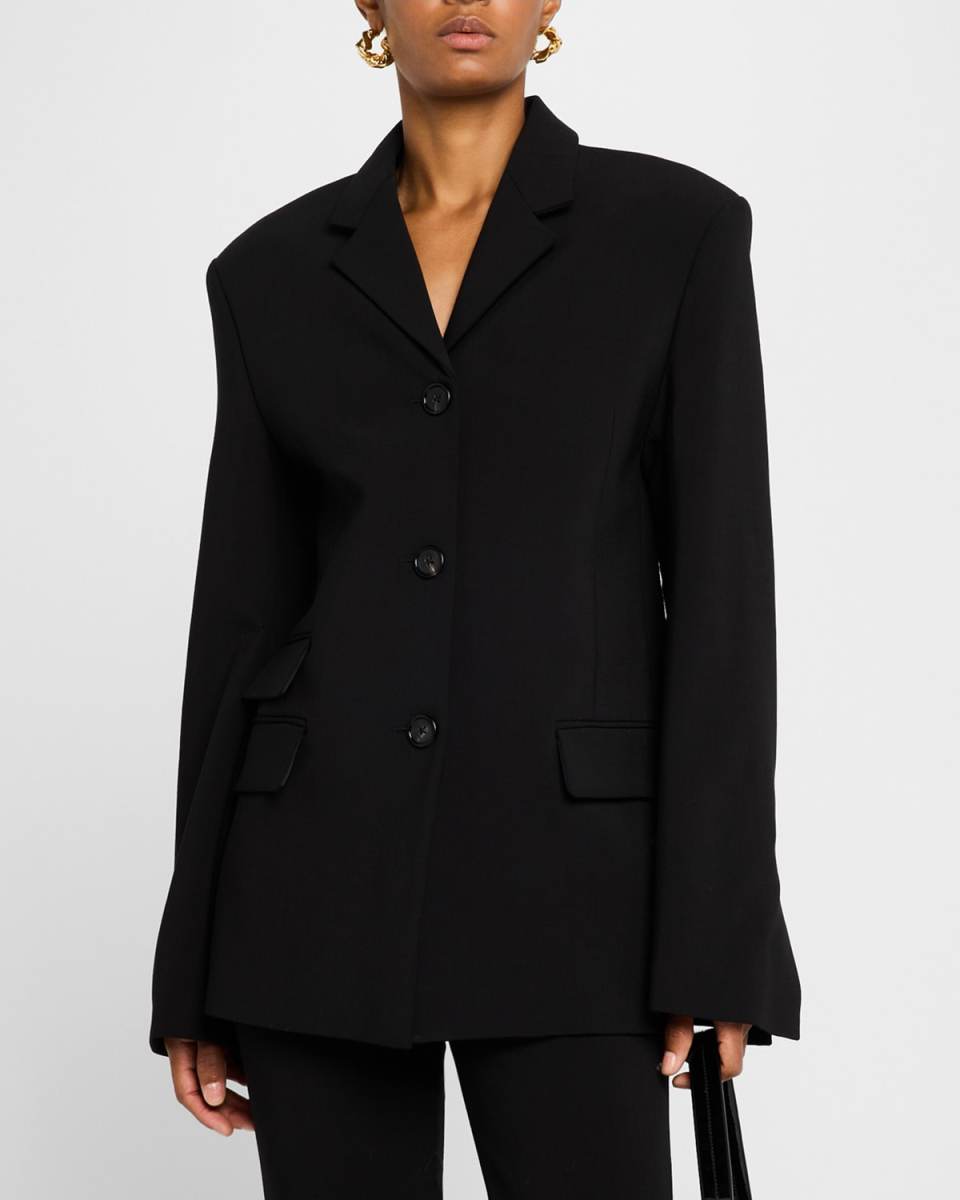 Straight Single-Breast Wool Blazer