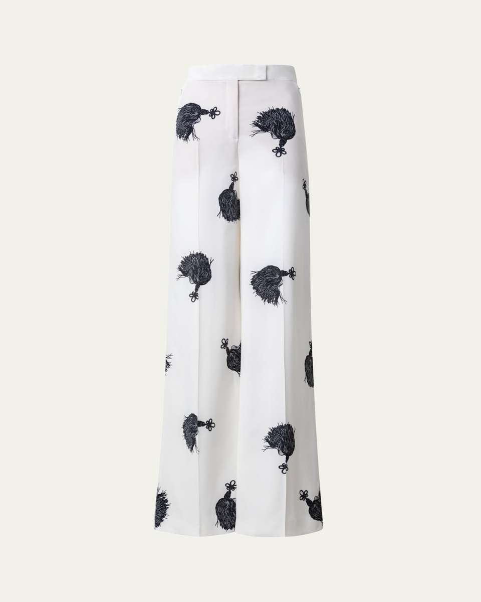 Floretta Tassels Print Wide Leg Crepe Pants