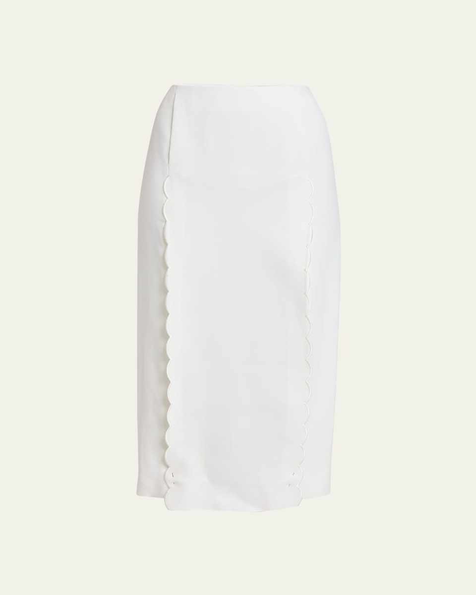 Soft Twill Midi Skirt with Scalloped Trim