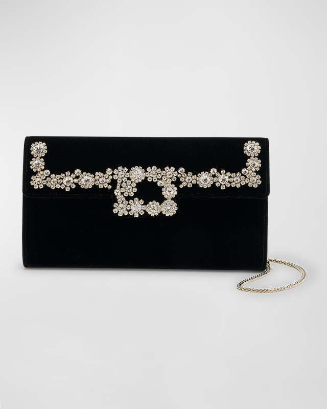Strass Crown Flower Buckle Velvet Clutch Bag