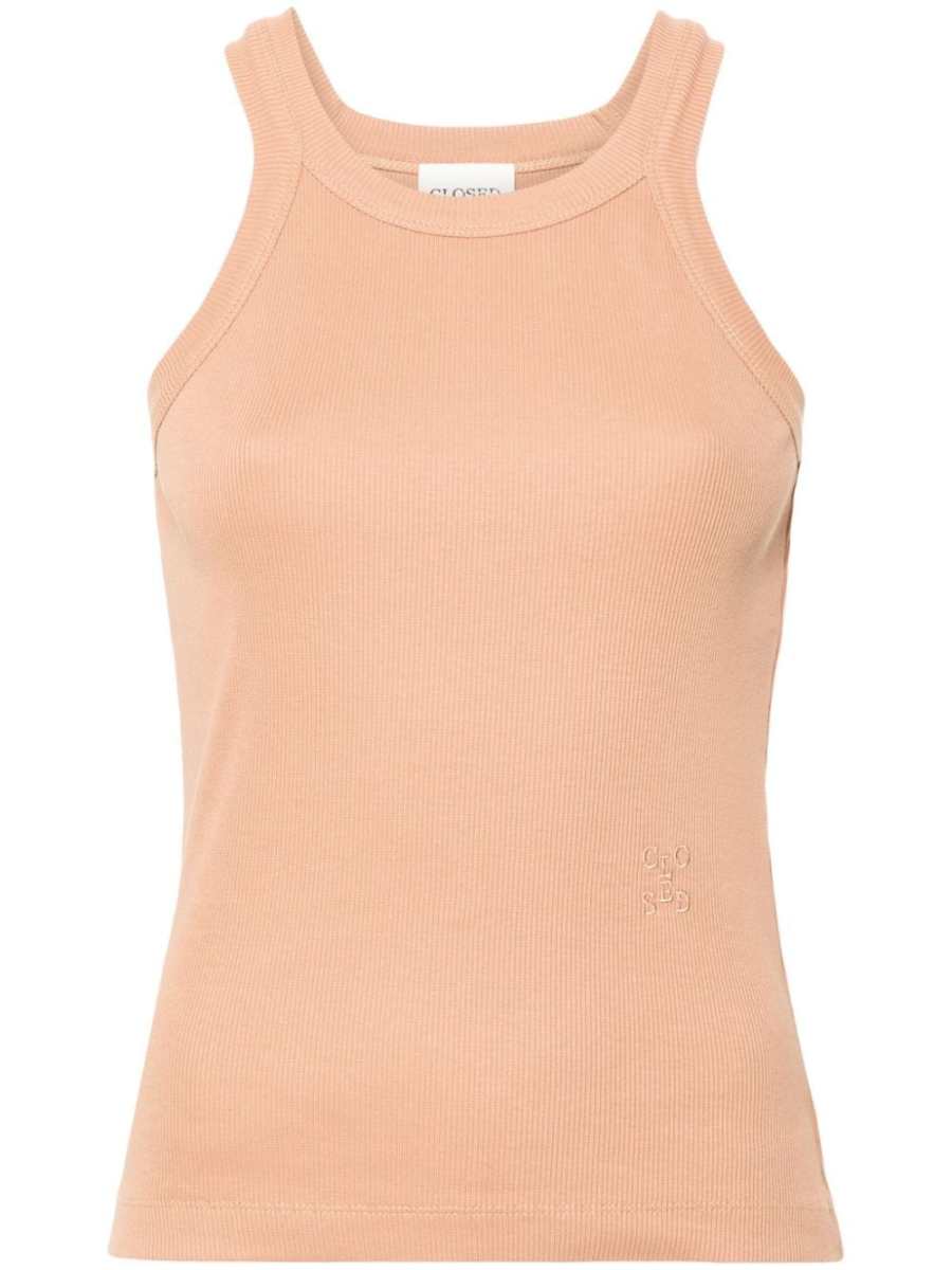logo-embroidered ribbed tank top