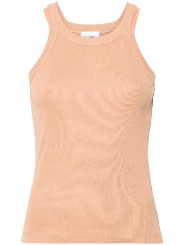 logo-embroidered ribbed tank top