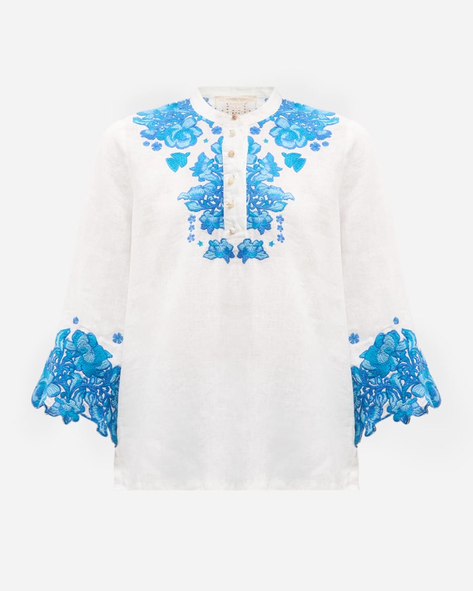 Elly Floral-Embroidered Linen Blous