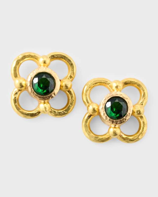 19K Round Faceted Tsavorite Stud Earrings with Arches