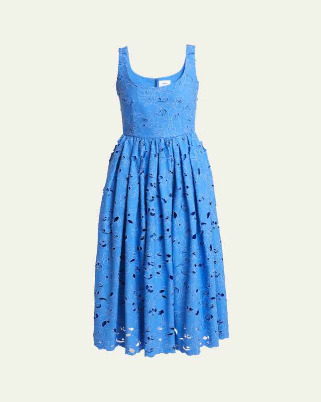 Embroidered Cutwork Sleeveless Fit & Flare Midi Dress