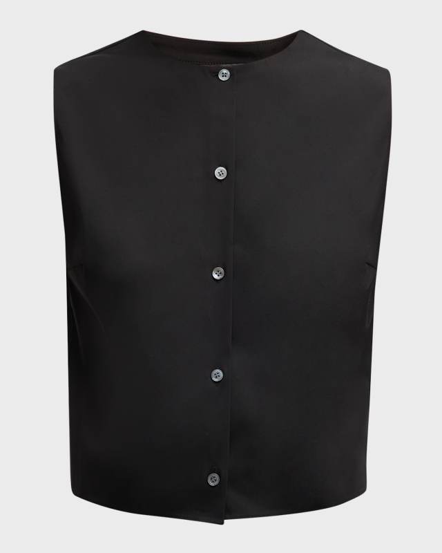 Cropped Button-Front Shell Top