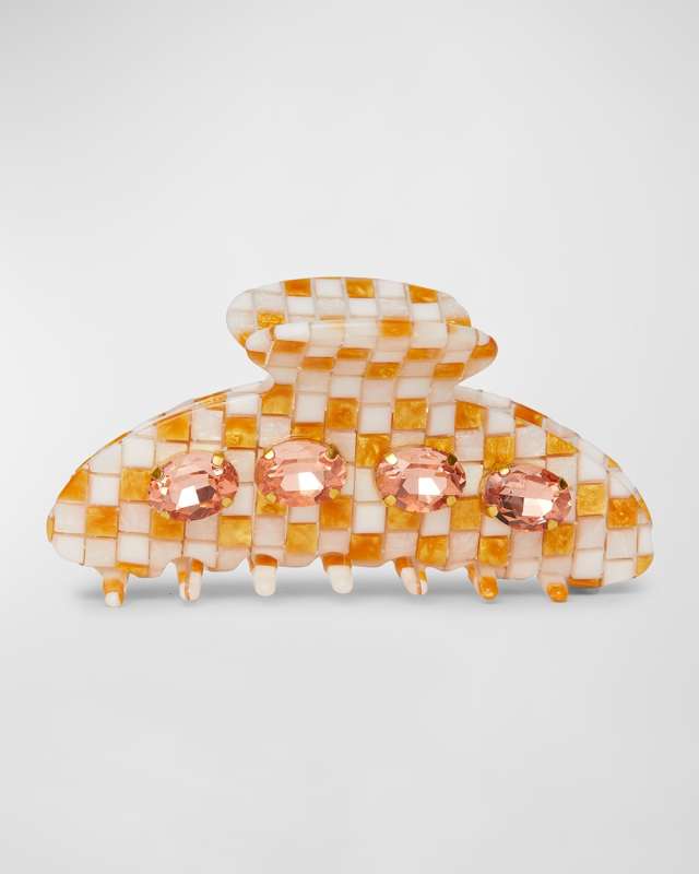 Crystal Checkered Acetate Claw Clip