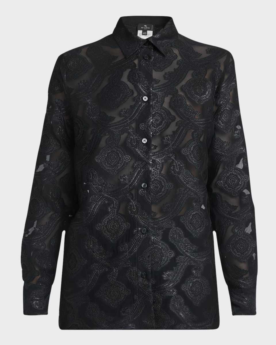 Metallic Medallion Burnout Organza Shirt