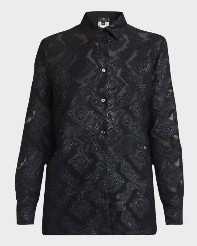 Metallic Medallion Burnout Organza Shirt