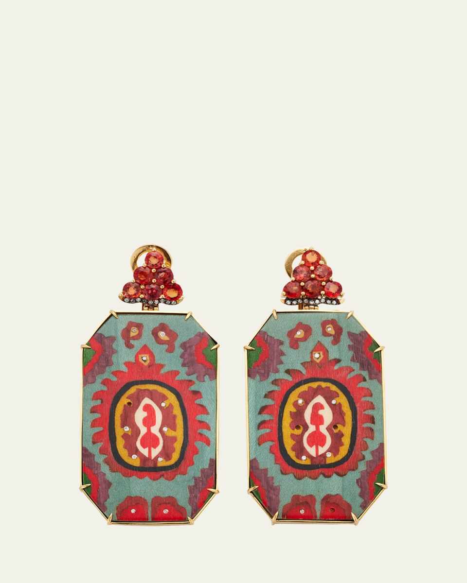 Yellow Gold Drop Earrings with Diamonds and Sapphires