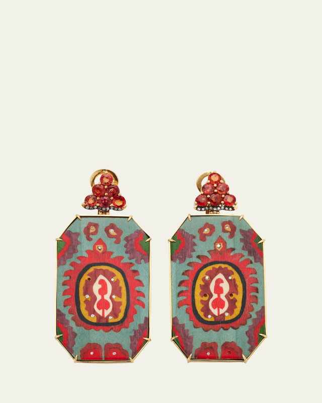 Yellow Gold Drop Earrings with Diamonds and Sapphires