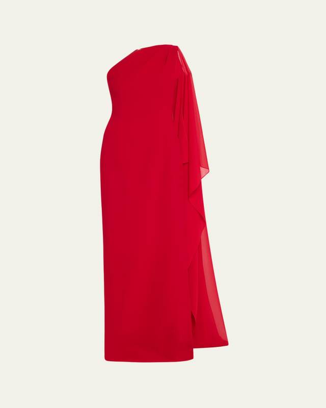 Draped One-Shoulder Column Gown