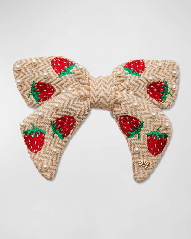 Pearly Strawberry Bow Barrette