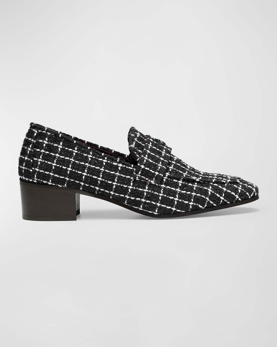 Tweed Medallion Heeled Loafers