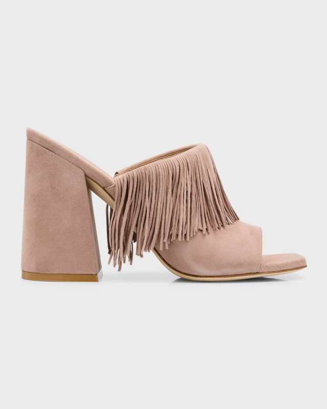 Tia Suede Fringe Mule Sandals