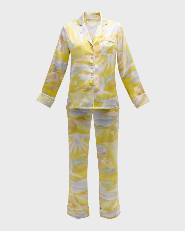 Lila Landscape-Print Silk Satin Pajama Set