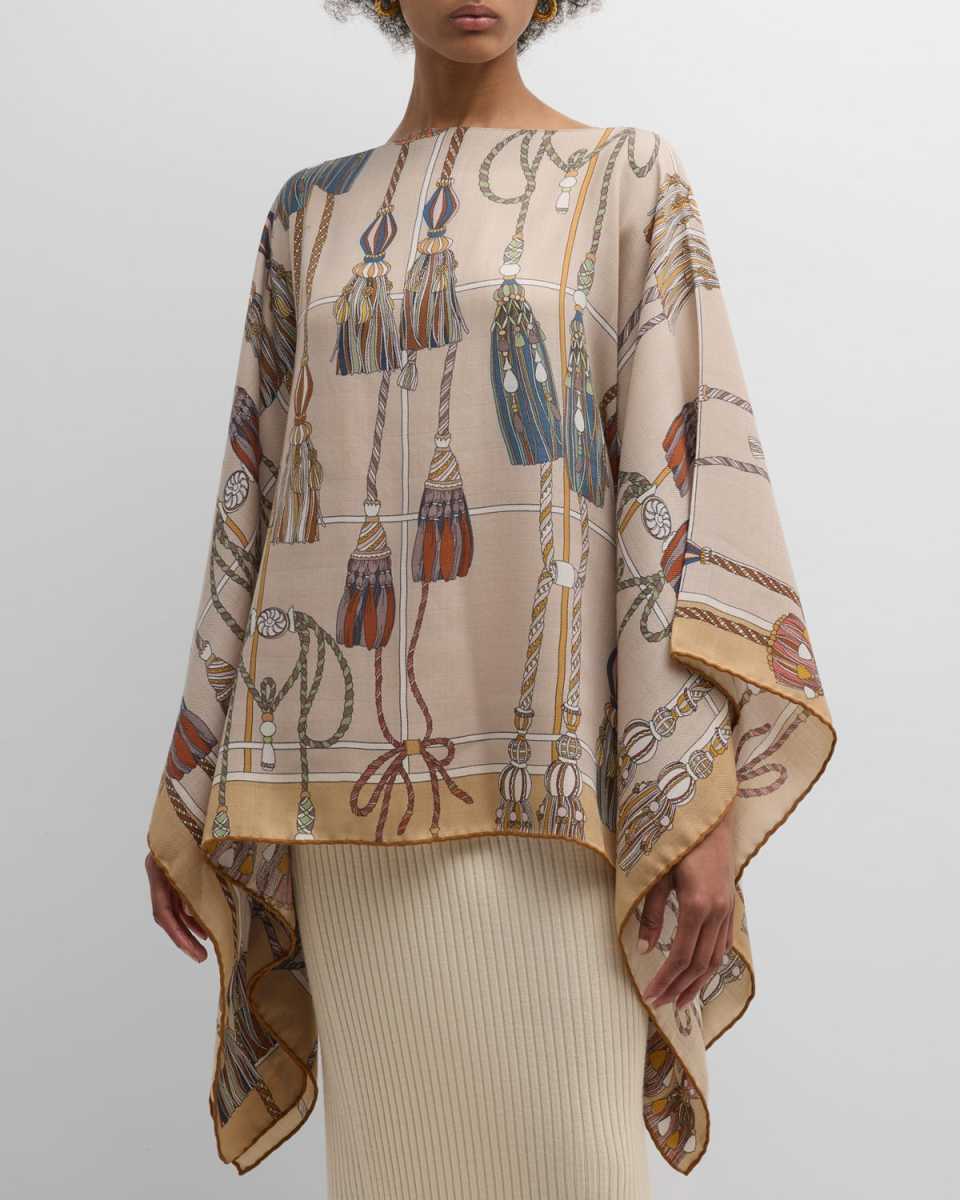 Remini Beige Print Cashmere-Blend Poncho