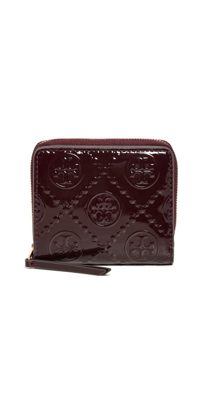 Tory Burch T Monogram Patent Embossed Bi-Fold Wallet Deep Maroo