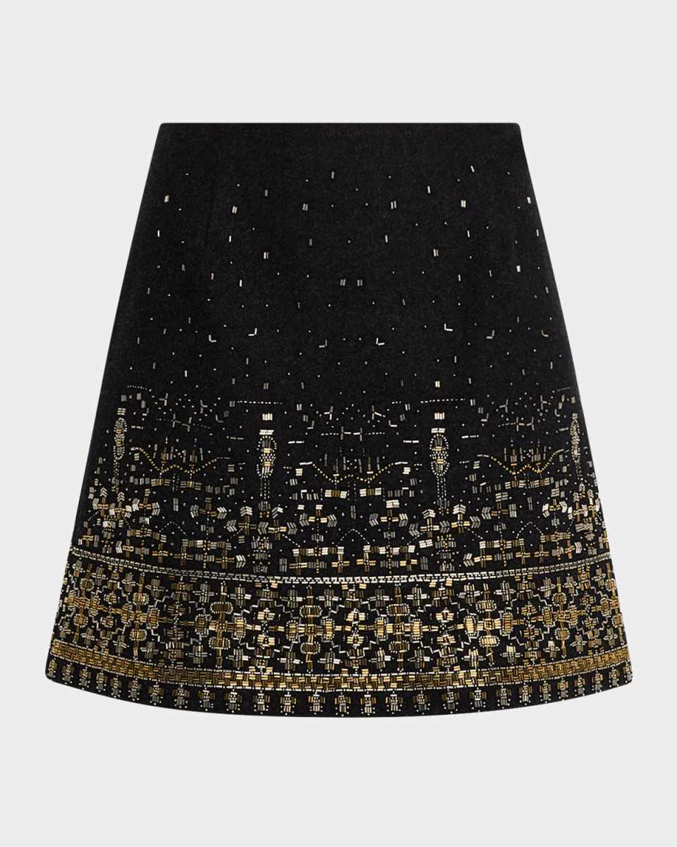 Sheyla Beaded Straight Wool Mini Skirt