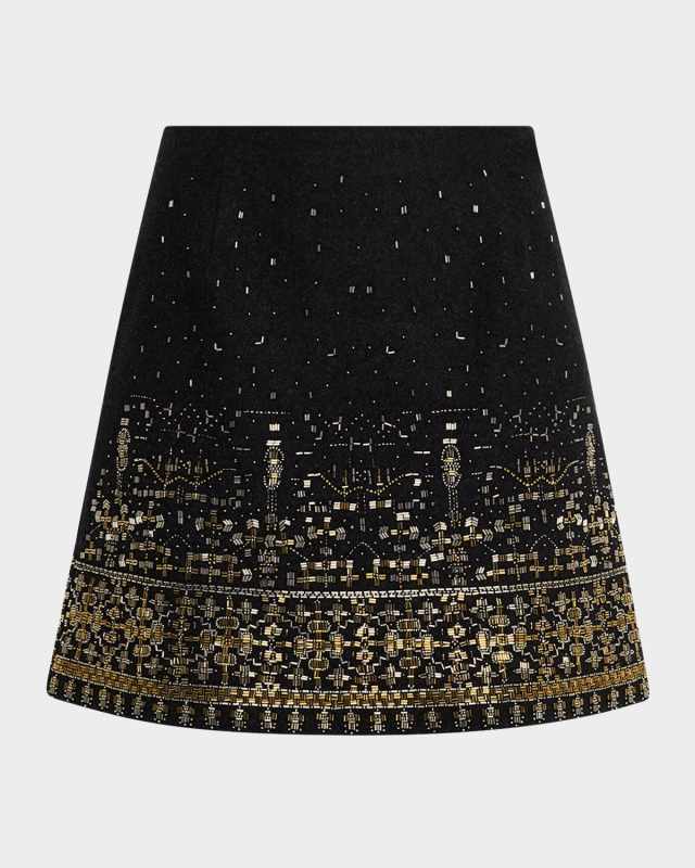 Sheyla Beaded Straight Wool Mini Skirt