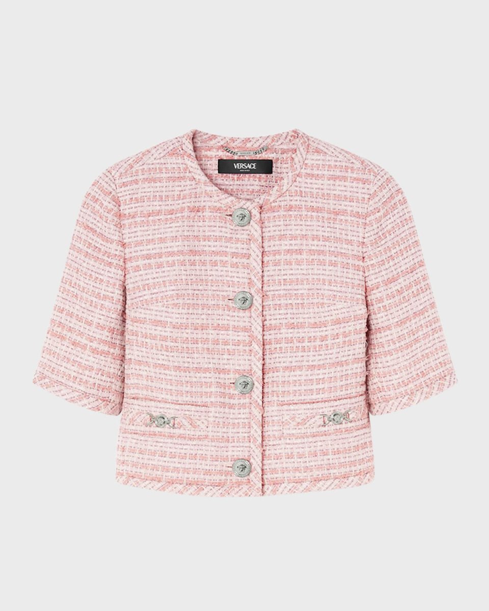 Short-Sleeve Single-Breasted Mix Tweed Informal Jacket