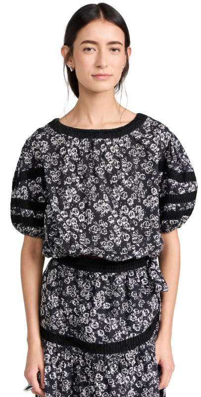 Merlette Magere Print Top Black Stamped Floral Print