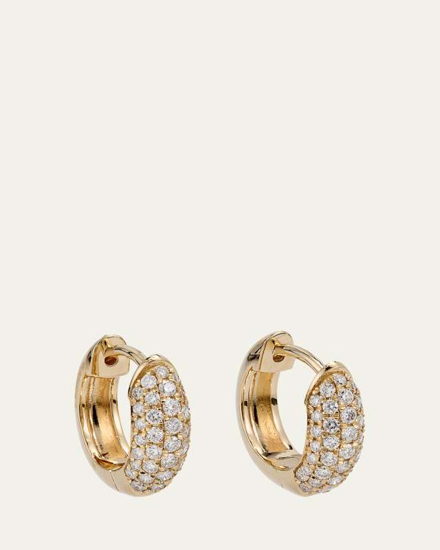 14k Puffy Pave Huggie Hoop